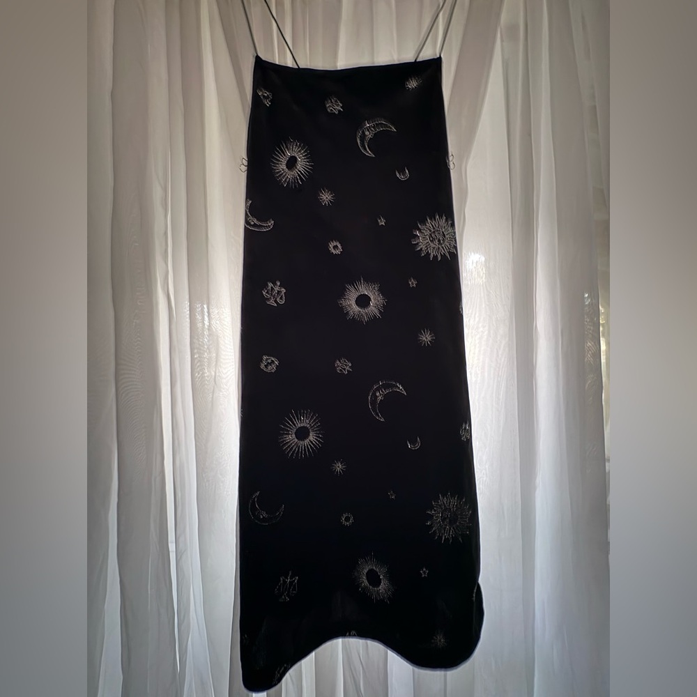 Elegant Black Dress with Celestial Embroidery